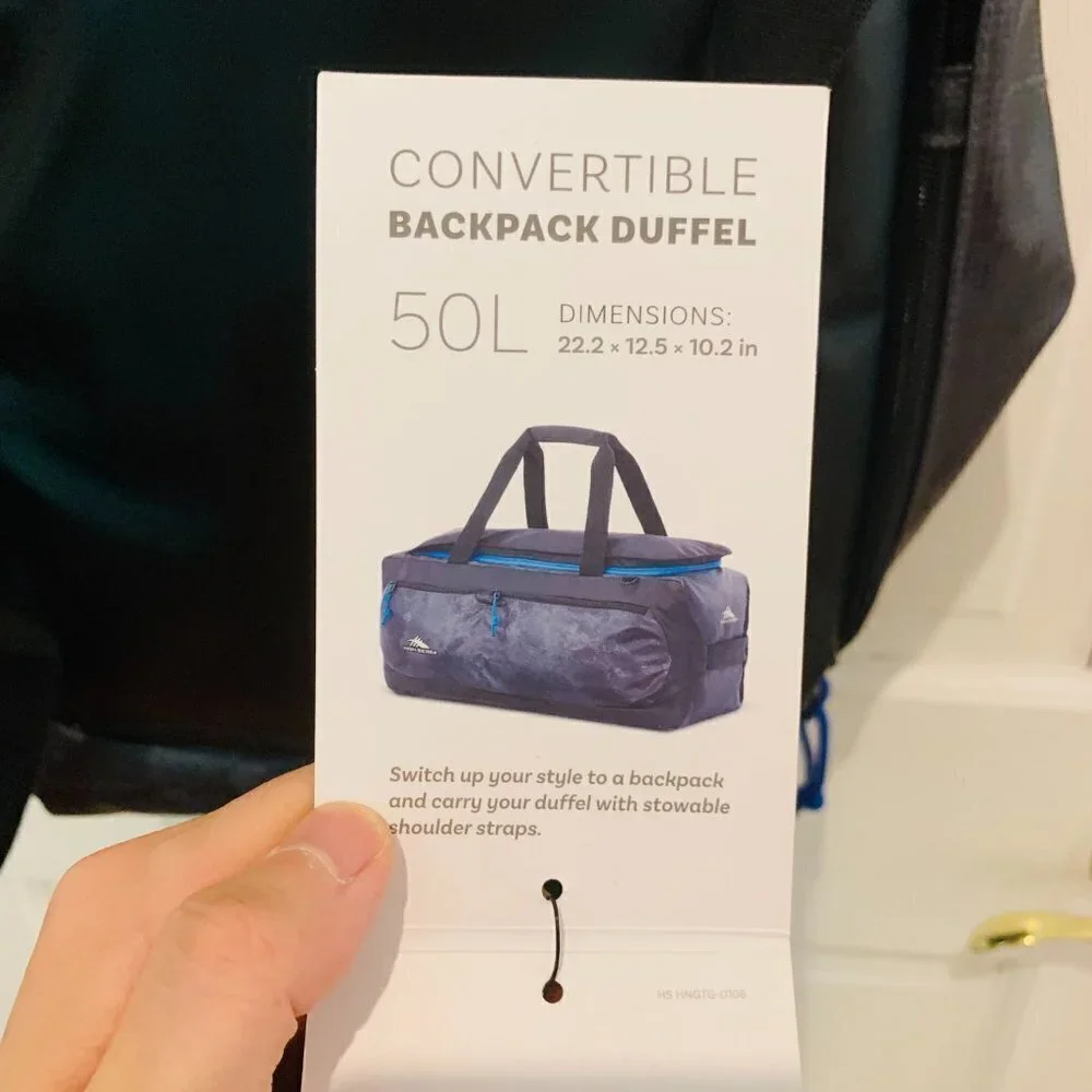 50L High Sierra Water Resistant CONVERTIBLE Travel Backpack or Duffel -Grey/Blue
